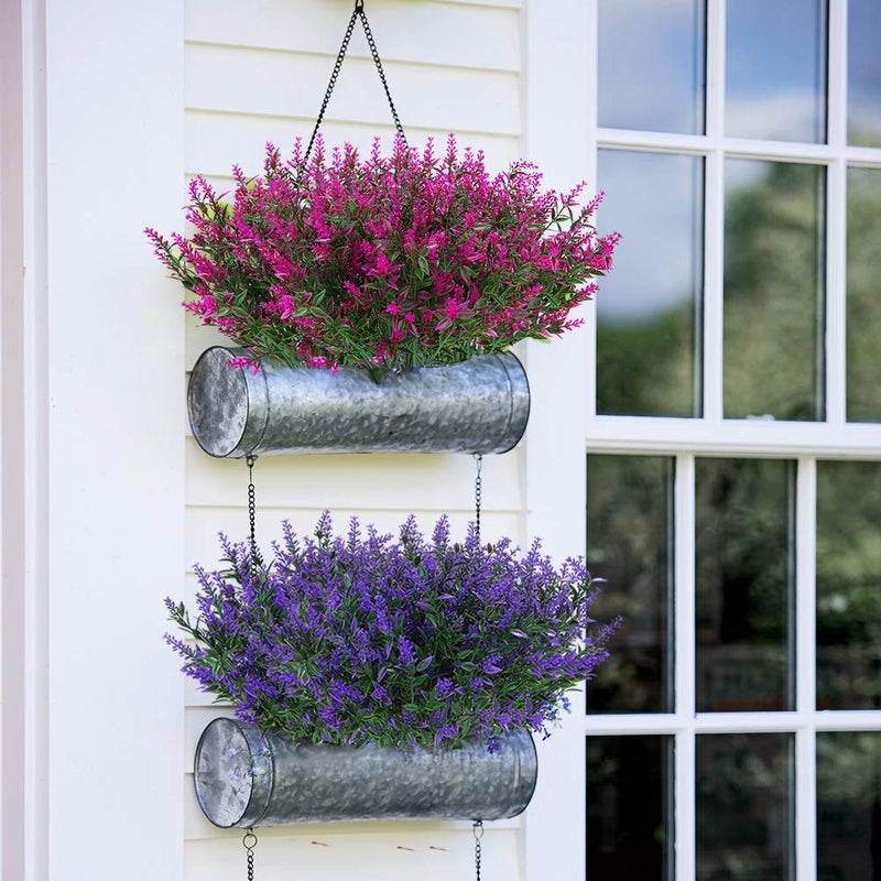 ArtBloom 8 Bundles Outdoor Artificial Lavender Fake Flowers UV Resistant Shrubs, Faux Plastic Greenery for Indoor Outside Hanging Plants Garden Porch Window Box Home Wedding Farmhouse Decor (Fuchsia) - Image 4